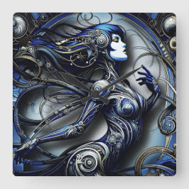Blue Android Girl 1 Quadratische Wanduhr
