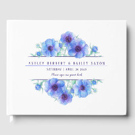 Blue Anemone Aquarell Hochzeitsbuch Gästebuch