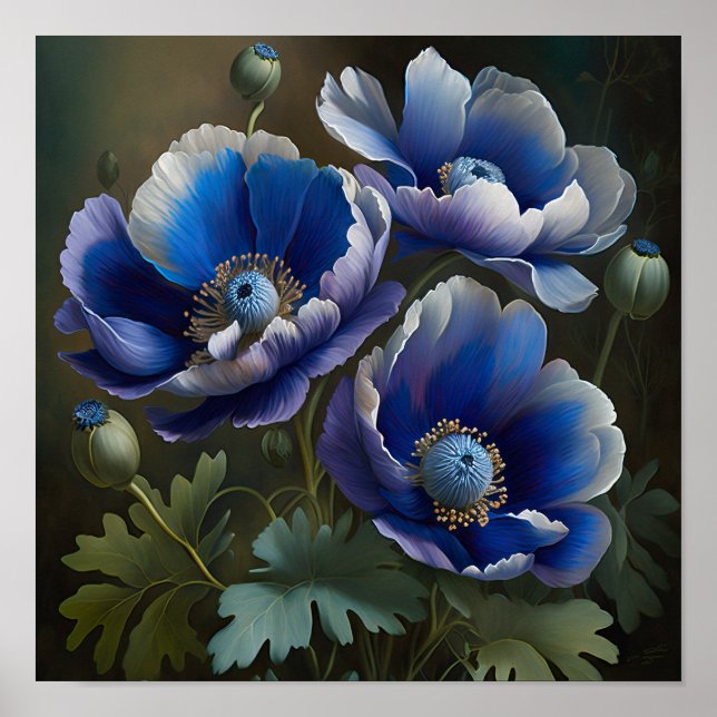 Blue Anemone Blume Art Print Poster (Vorne)