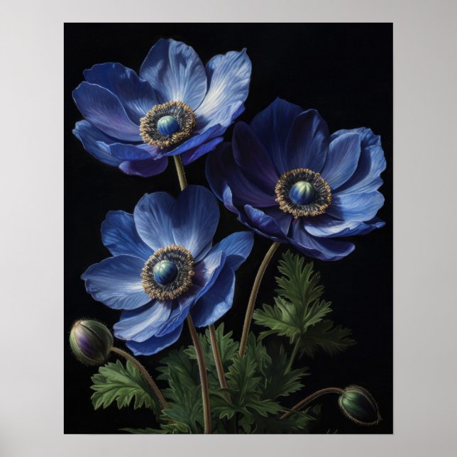 Blue Anemone Blume Art Print Poster (Vorne)