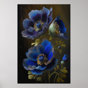 Blue Anemone Blume Art Print Poster