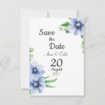 Blue Anemone und Eukalyptus Save the Date Card