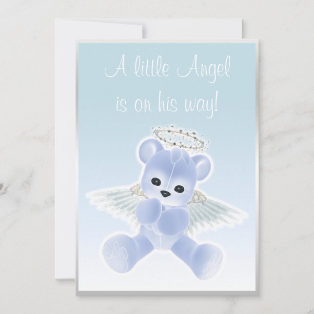 Blue Angel Teddy Bear Baby Dusche Einladung (Vorderseite)