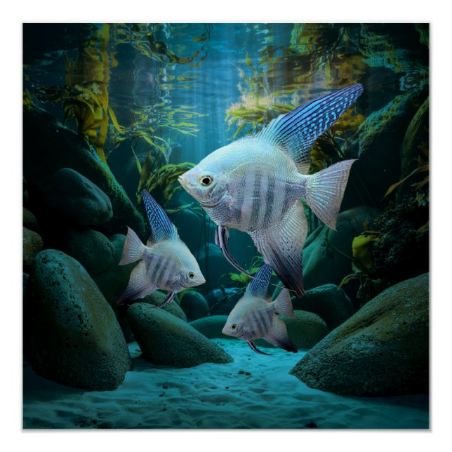 Blue Angelfish Underwater Aquarium Fisch Tank Love Poster (Vorderseite)