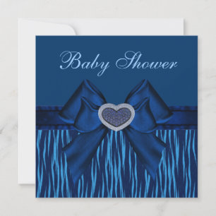 Blue Animal Print, Bow & Jewel Heart Baby Dusche Einladung