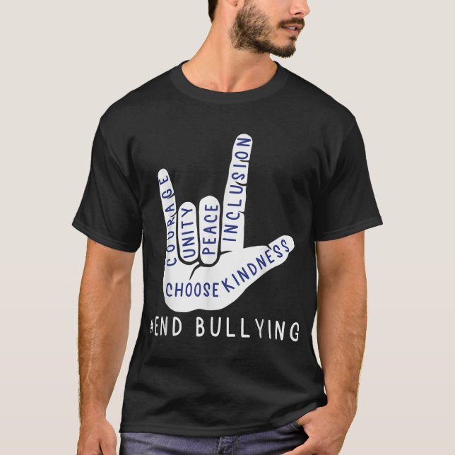 Blue Anti Bullying Liebe Sign Language Bully P T-Shirt (Vorderseite)