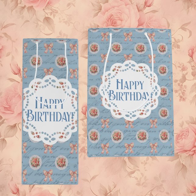 Blue Antique Personalisiert Happy Birthday Geschen Mittlere Geschenktüte (Personalize with your own message)