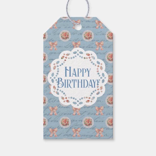 Blue Antique Personalisiert Happy Birthday Geschenkanhänger (Vorderseite)