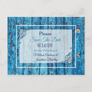 Blue Antique Weathered Wood Wedding speichern das Ankündigungspostkarte