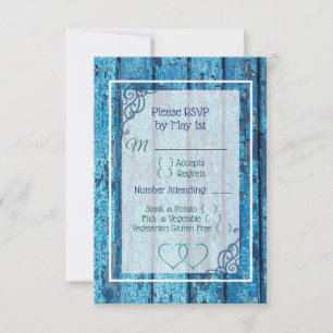 Blue Antique Wood Wedding RSVP Karte