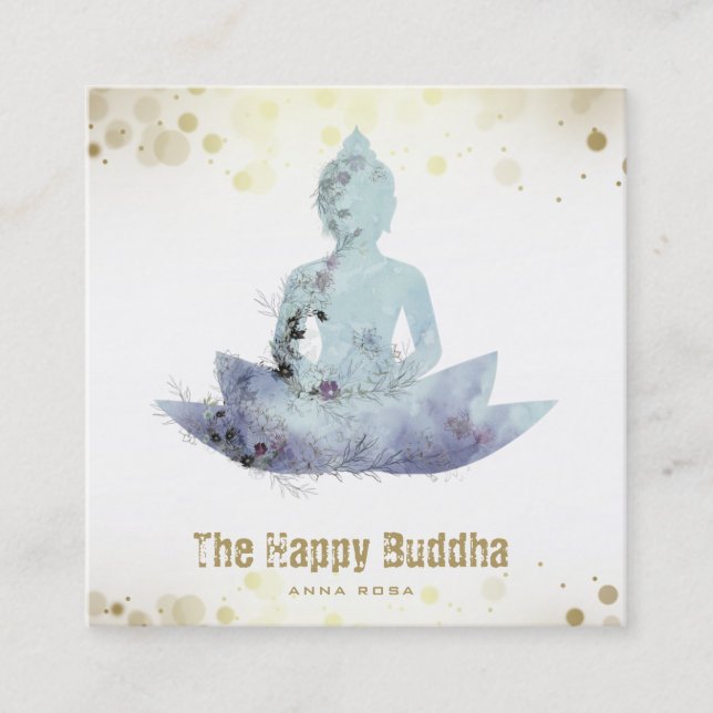 *~* Blue AP33 Buddha QR Botanischer Floral Lotus Quadratische Visitenkarte (Vorderseite)