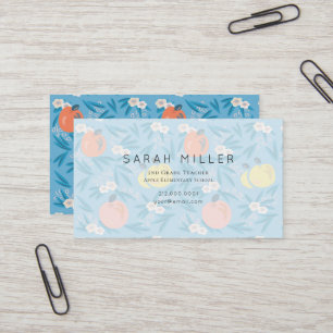 Blue Apple floral Muster Teacher Business Card Visitenkarte