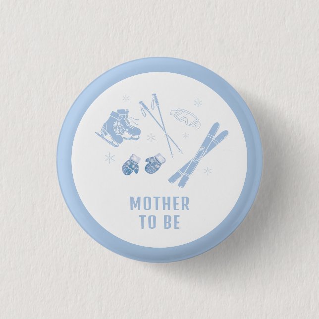 Blue Après Bébé Ski Mother To Be Baby Shower  Button (Vorderseite)