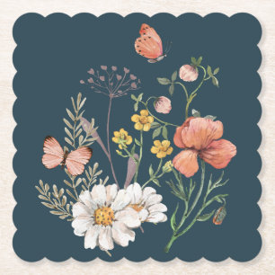 Blue Apricot Peach Pink Wildblume Square Untersetzer