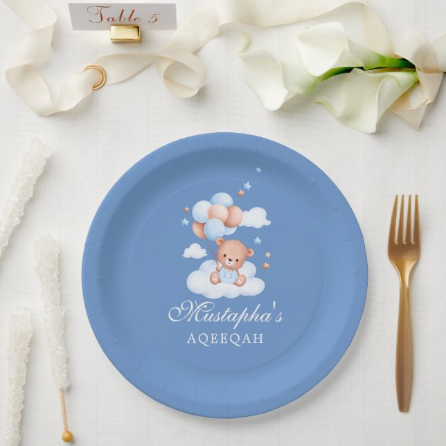Blue Aqiqah Baby Boy Paper Plates Pappteller (Hochzeit)