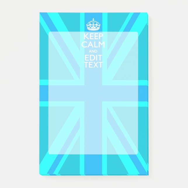 Blue Aqua Behalte Ruhe und Ihren Text Union Jack Post-it Klebezettel (Vorderseite)