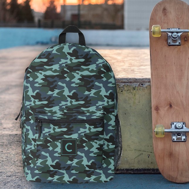 Blue Aqua Camouflage Muster Monogram Bedruckter Rucksack (Von Creator hochgeladen)