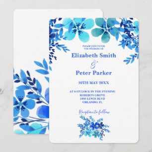 Blue & Aqua Floral Watercolor Hochzeit Einladung