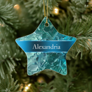 Blue Aqua Glam Glitz Weihnachtsname Keramik Ornament