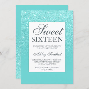 Blue Aqua Glitzer eleganter, eleganter Sweet 16 Einladung