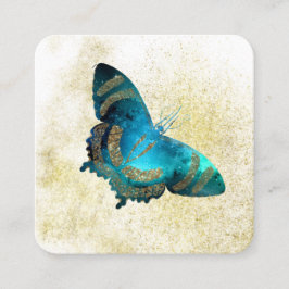 *~* Blue Aqua Gold Glitzer Gilded Gold Butterfly  Quadratische Visitenkarte