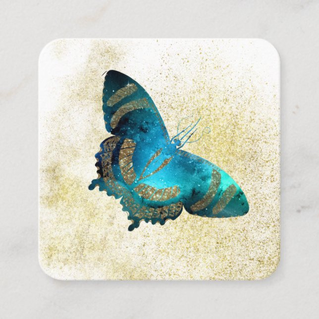 *~* Blue Aqua Gold Glitzer Gilded Gold Butterfly  Quadratische Visitenkarte (Vorderseite)