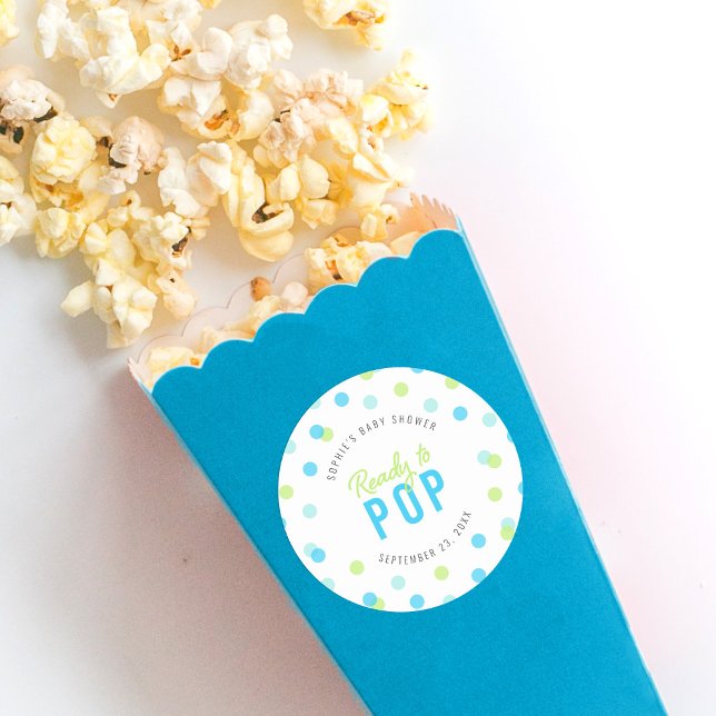 Blue Aqua Green Confetti Bereit zum Pop Babydusche Runder Aufkleber (Von Creator hochgeladen)