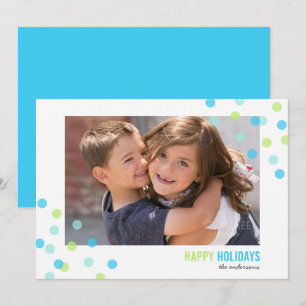 Blue Aqua Green Confetti Foto Happy Holidays Card Einladung