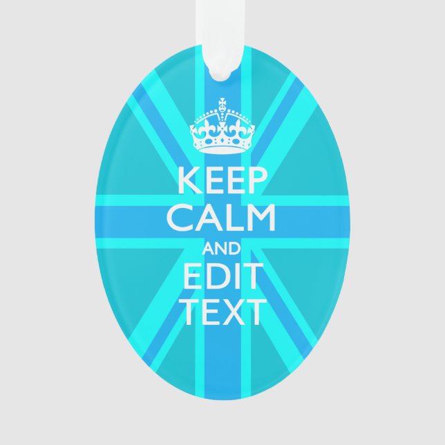 Blue Aqua Keep Calm And Your Text Union Jack Ornament (Vorderseite)