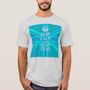 Blue Aqua Keep Calm And Your Text Union Jack T-Shirt