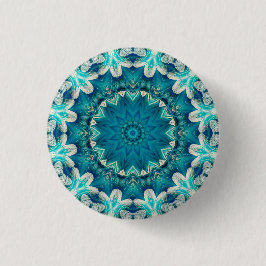 Blue Aqua Mandala Rosette Retro Hippie Button