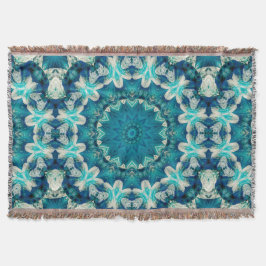 Blue Aqua Mandala Rosette Retro Hippie Decke