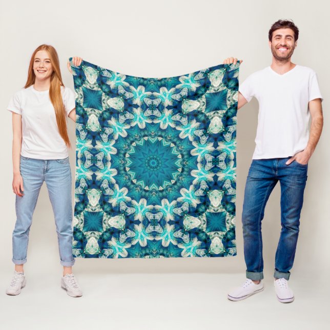 Blue Aqua Mandala Rosette Retro Hippie Fleecedecke (Beispiel)