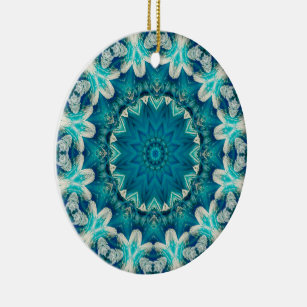 Blue Aqua Mandala Rosette Retro Hippie Keramik Ornament