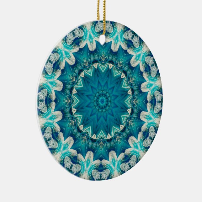 Blue Aqua Mandala Rosette Retro Hippie Keramik Ornament (Rechts)