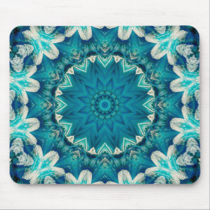Blue Aqua Mandala Rosette Retro Hippie Mousepad