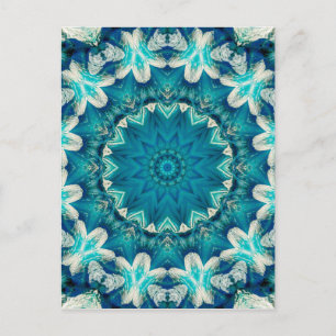 Blue Aqua Mandala Rosette Retro Hippie Postkarte