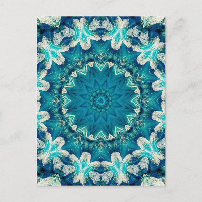 Blue Aqua Mandala Rosette Retro Hippie Postkarte (Vorderseite)