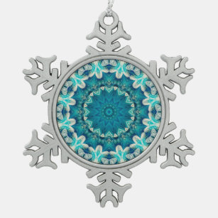 Blue Aqua Mandala Rosette Retro Hippie Schneeflocken Zinn-Ornament