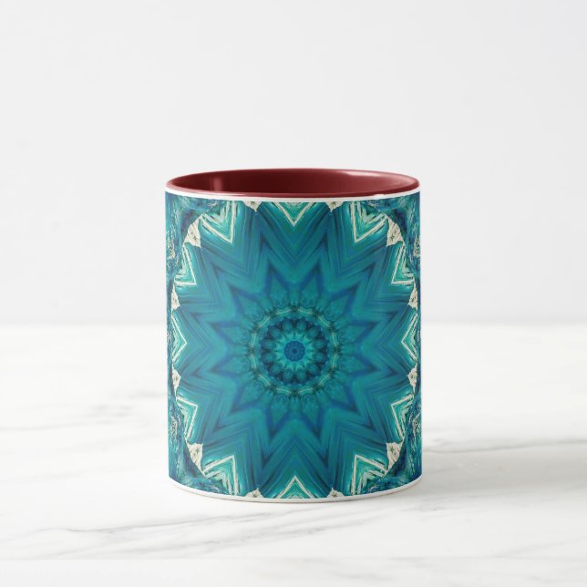 Blue Aqua Mandala Rosette Retro Hippie Tasse (Zentrum)