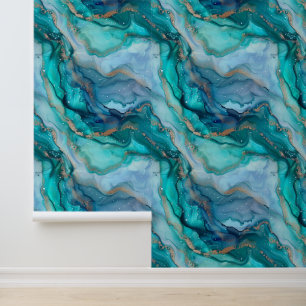 Blue Aqua Marble Abstrakt Tapete