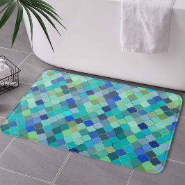 Blue Aqua Moroccan Mosaic Pattern Badematte
