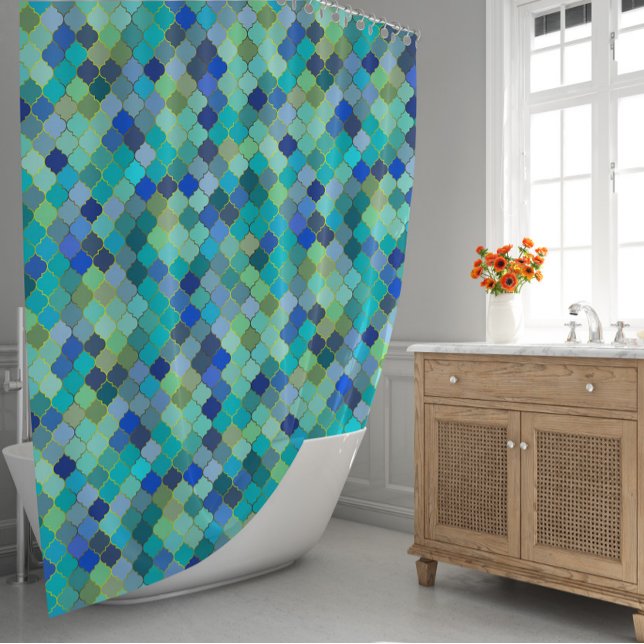 Blue Aqua Moroccan Mosaic Pattern Duschvorhang (Blue Aqua Moroccan Mosaic Pattern Shower Curtain
)