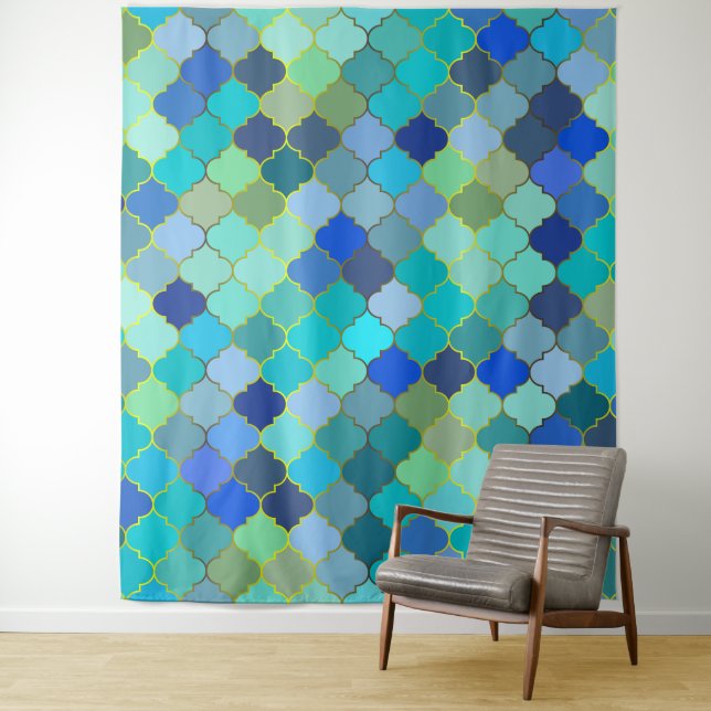 Blue Aqua Moroccan Mosaic Pattern Wandteppich (Beispiel)