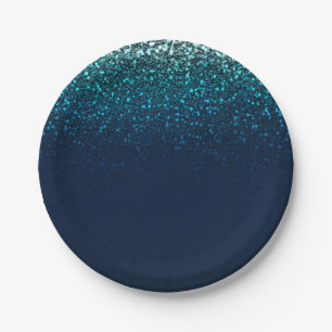 Blue Aqua Navy Glitzer Sparkle Geburtstagsparty Pappteller