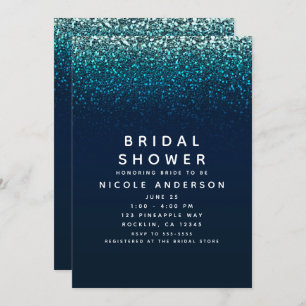 Blue Aqua Navy Glitzer Sparkone Brautparty Einladung
