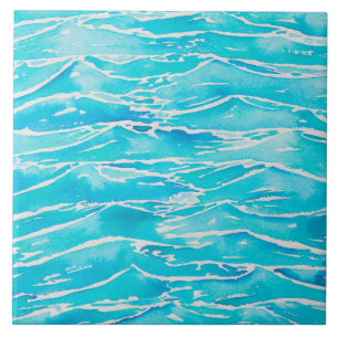 Blue Aqua Ocean Sea Waves Aquarellbilder drucken Fliese