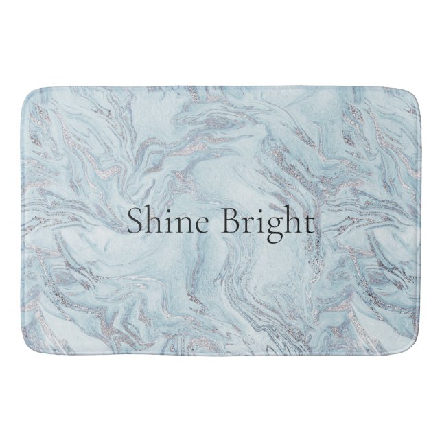 Blue Aqua Silver Marble Badematte (Vorderseite)