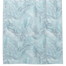 Blue Aqua Silver Marble Duschvorhang
