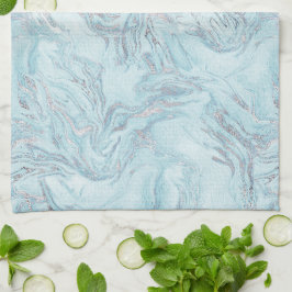 Blue Aqua Silver Marble Geschirrtuch